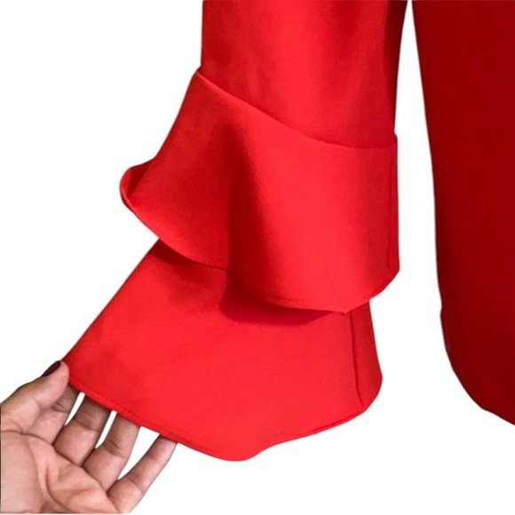J.CREW NWT Red/Orange tiered bell-sleeves top in drapey crepe 10T - Picture 5 of 10